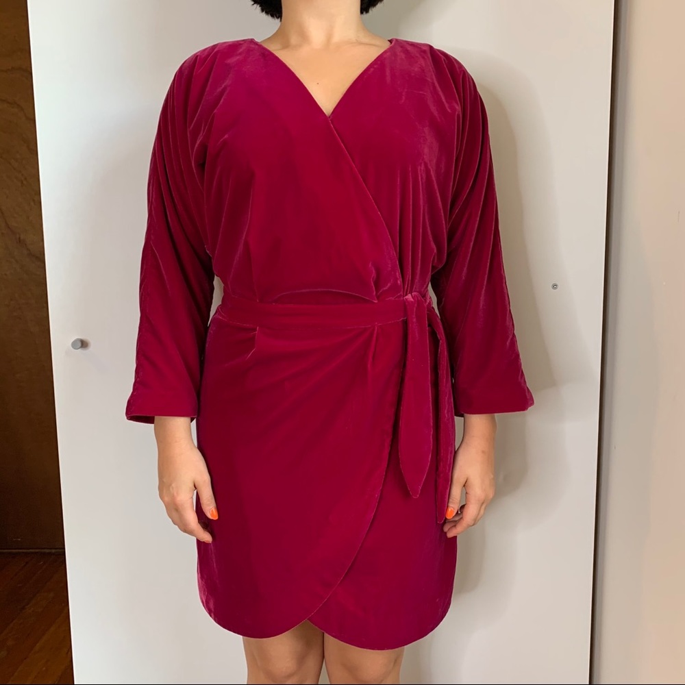 & Other Stories Magenta Kimono Velvet Dress